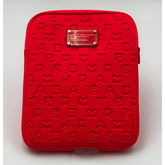 Marc by Marc Jacobs Hot Pink / Red Embossed Neoprene Tablet Sleeve 9x11 Workwear - Picture 1 of 6